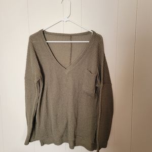 Olive Waffle Knit Sweater. Size Large